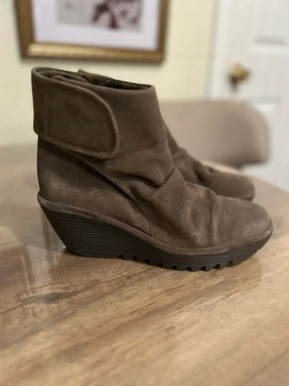 Fly London Yebi Suede Wedge Ankle Boots in Brown